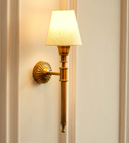 Corrugated Wall Lamp with Off White Fabric Shade