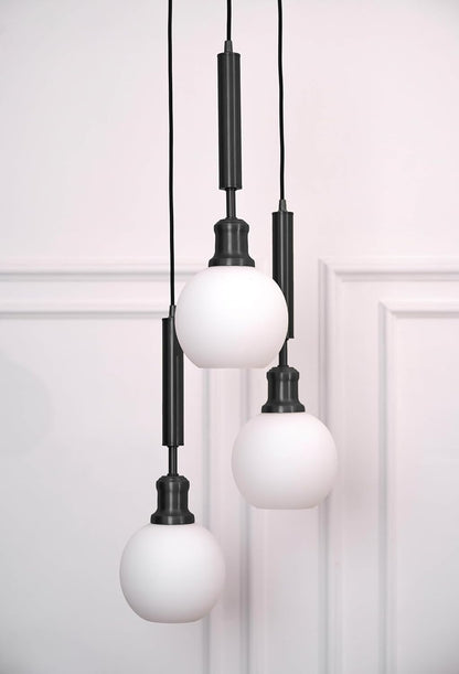 Black Triple Globe Pendant with Frosted White Glass
