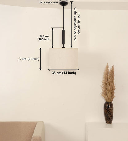 Black Fabric Pendant with 14" Off White Shade