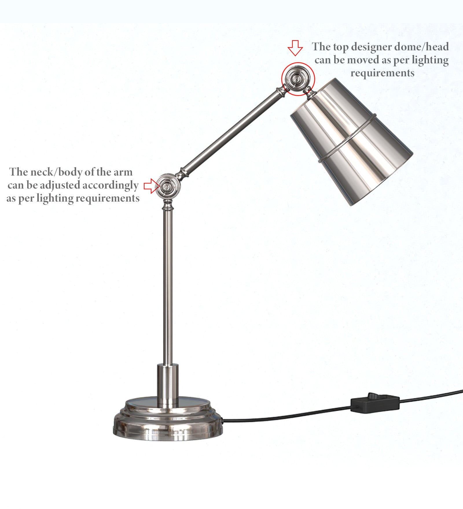 Adjustable Study Desk Lamp, Nickel – Movable Arm