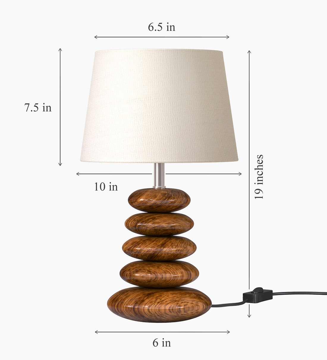 Wooden Pebble Table Lamp 18 Inches Height With 10 Inches Diameter Cream Jute Lamp Shade