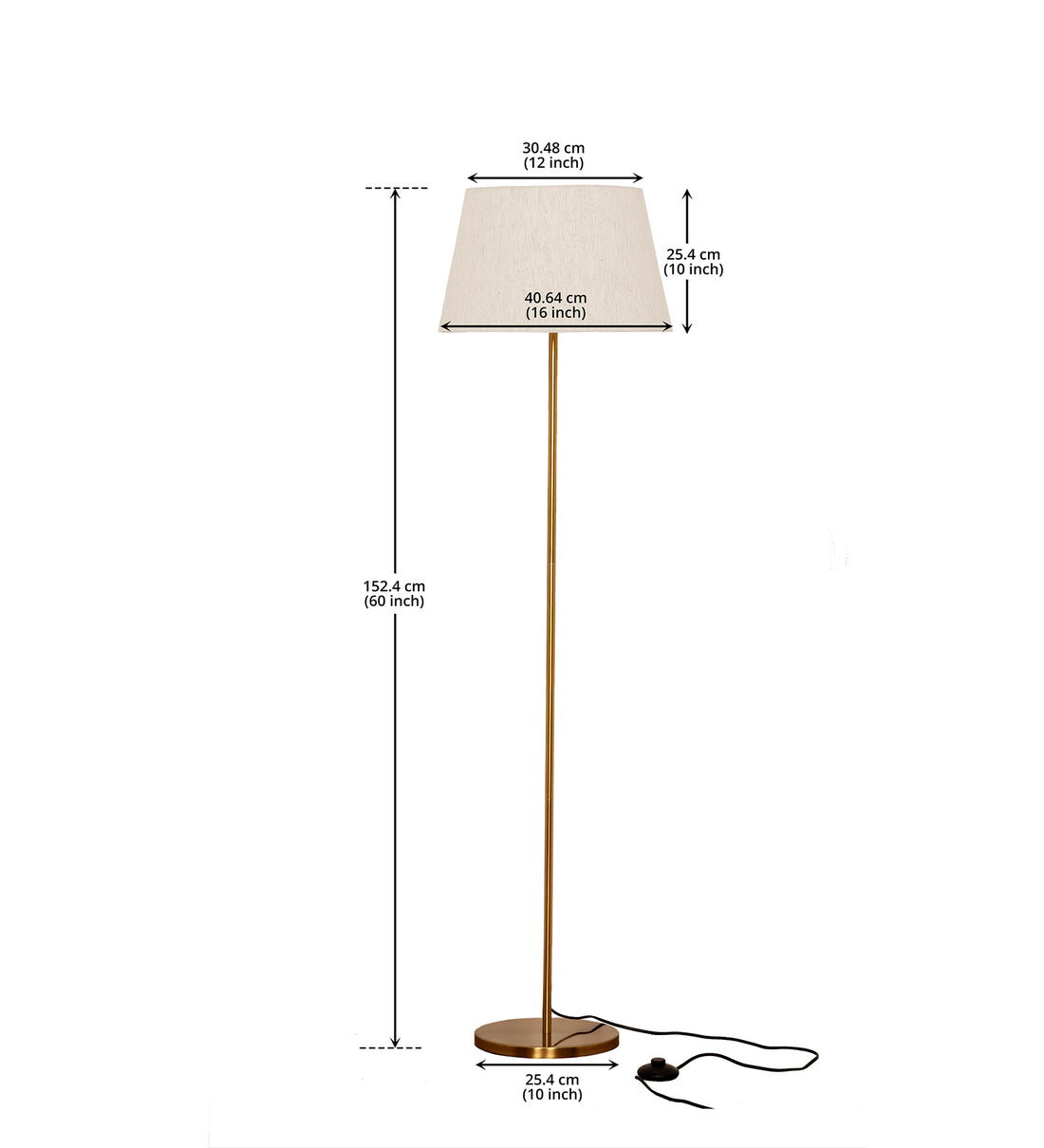 Floor Lamp Standing Modern Brass Antique Finish 5ft Height with 16 inches Off White Lampshade