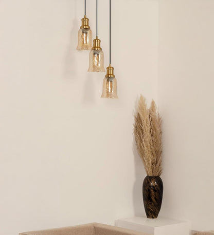 Triple Pendant with Crackled Golden Glass