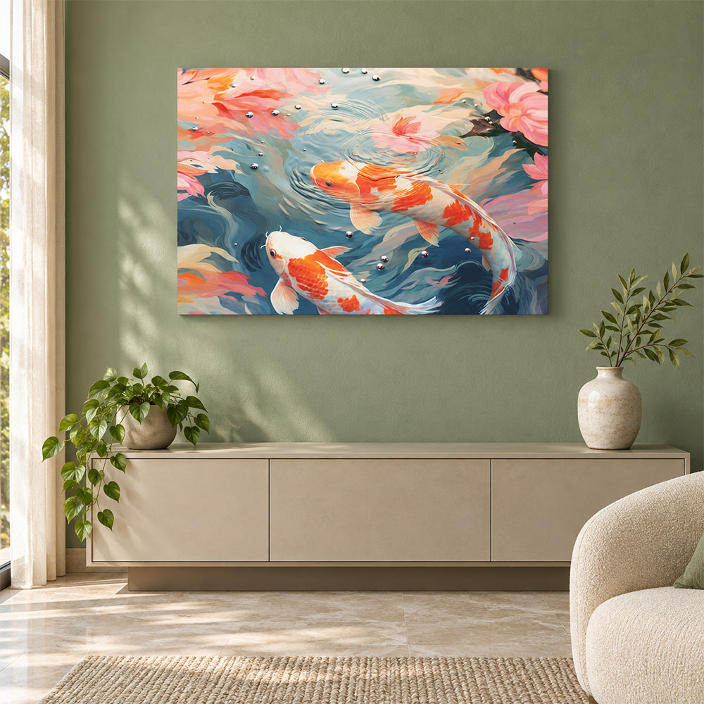 Abstract Koi Fish Wall Painting | Canvas Wall Art for Living Room, Bedroom & Office