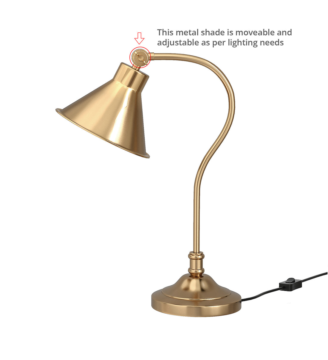 Study Desk Office Reading Curved Table Lamp Brass Antique Finish with Adjustable Head Shade