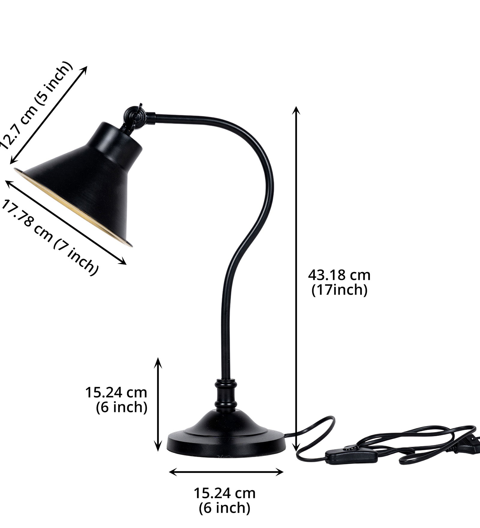 Study Desk Office Reading Curved Black Polished Table Lamp with Adjustable Head Shade