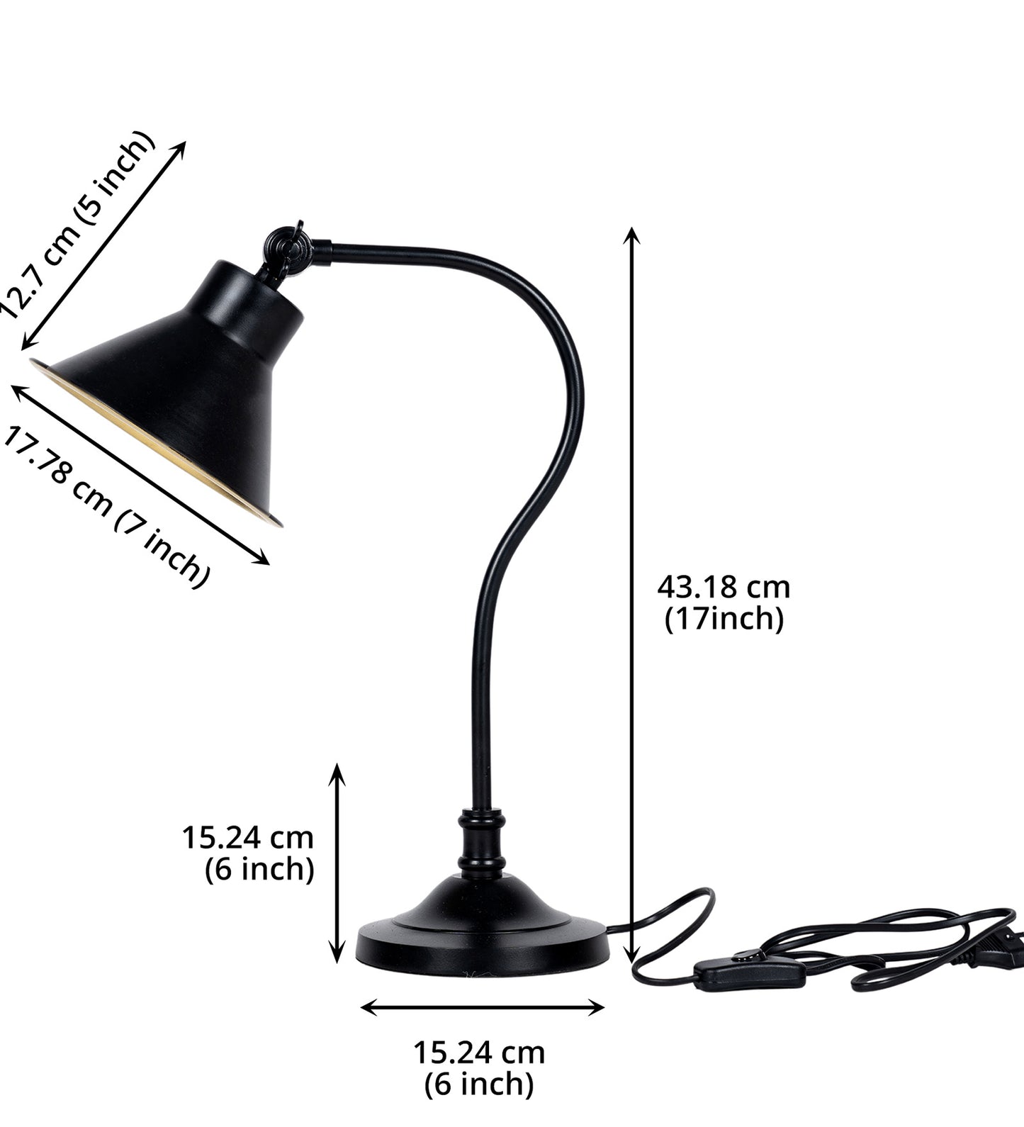 Curved Study Desk Lamp, Black – Adjustable Head