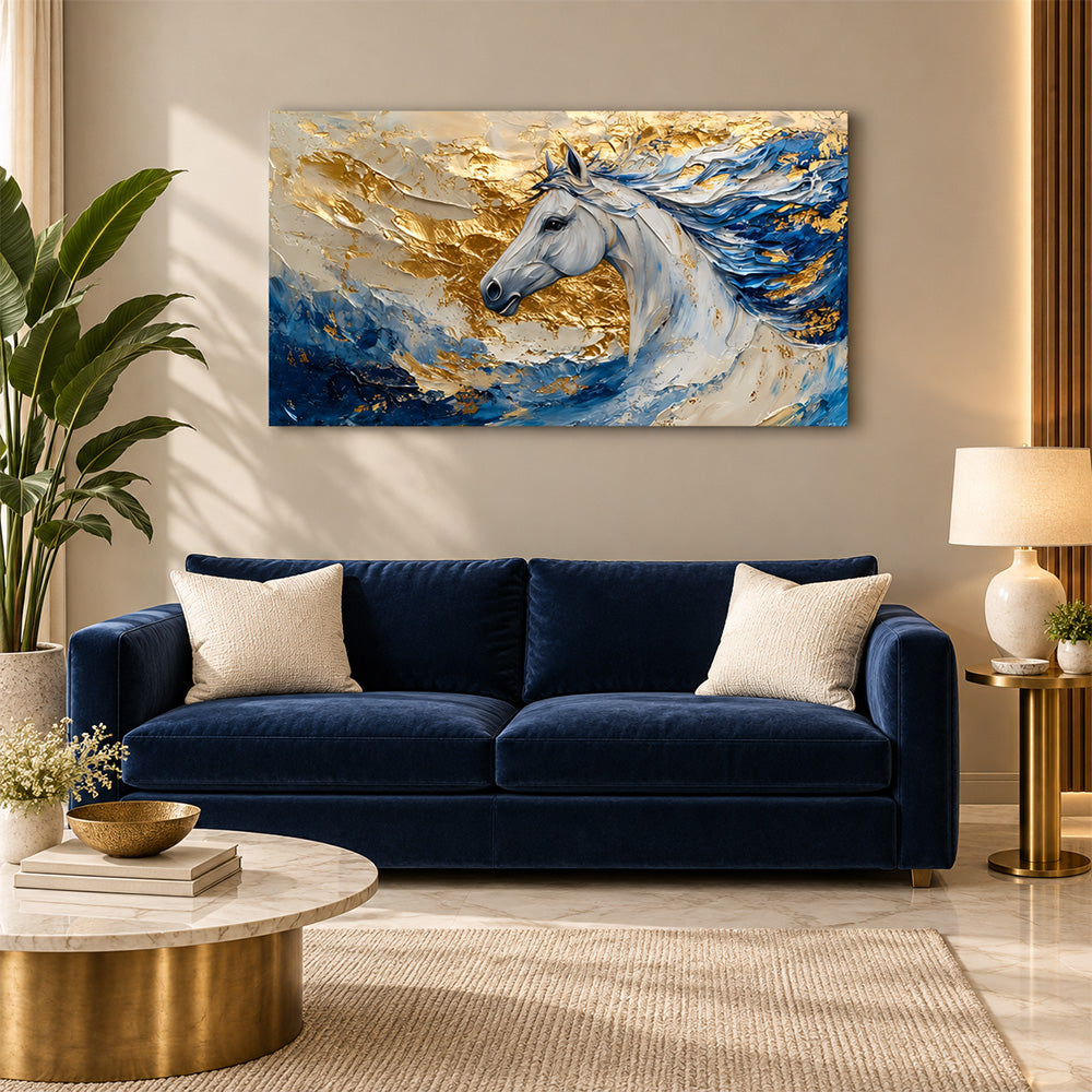 Sepia Homes Majestic White Horse Wall Painting | Canvas Wall Art for Living Room, Bedroom & Office