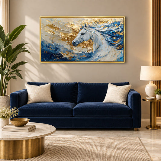 Sepia Homes Majestic White Horse Wall Painting | Canvas Wall Art for Living Room, Bedroom & Office