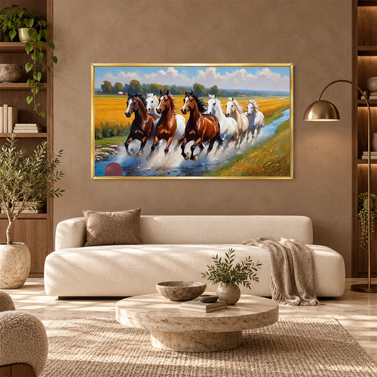 Sepia Homes Running Horses Landscape Wall Painting | Canvas Wall Art for Living Room, Bedroom & Office