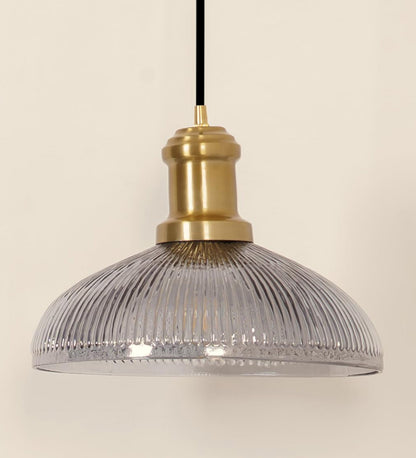 Ribbed Grey Luster Glass Pendant