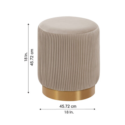 Damato Light Grey Round Ottoman - Gold Base