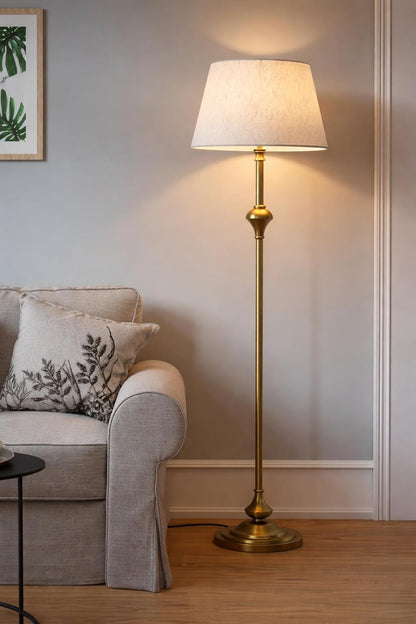 Royal Floor Lamp Antique Brass with Off White Shade