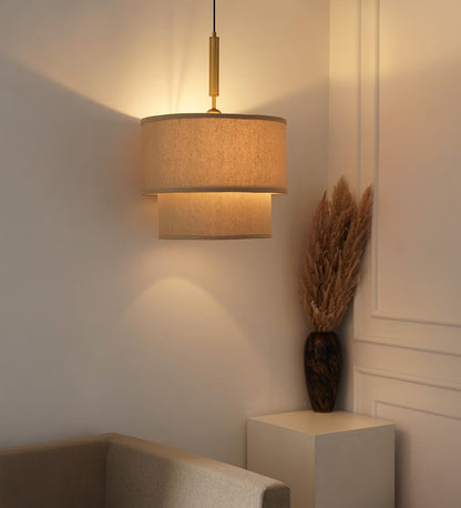 Double Decker Pendant with Beige Shade