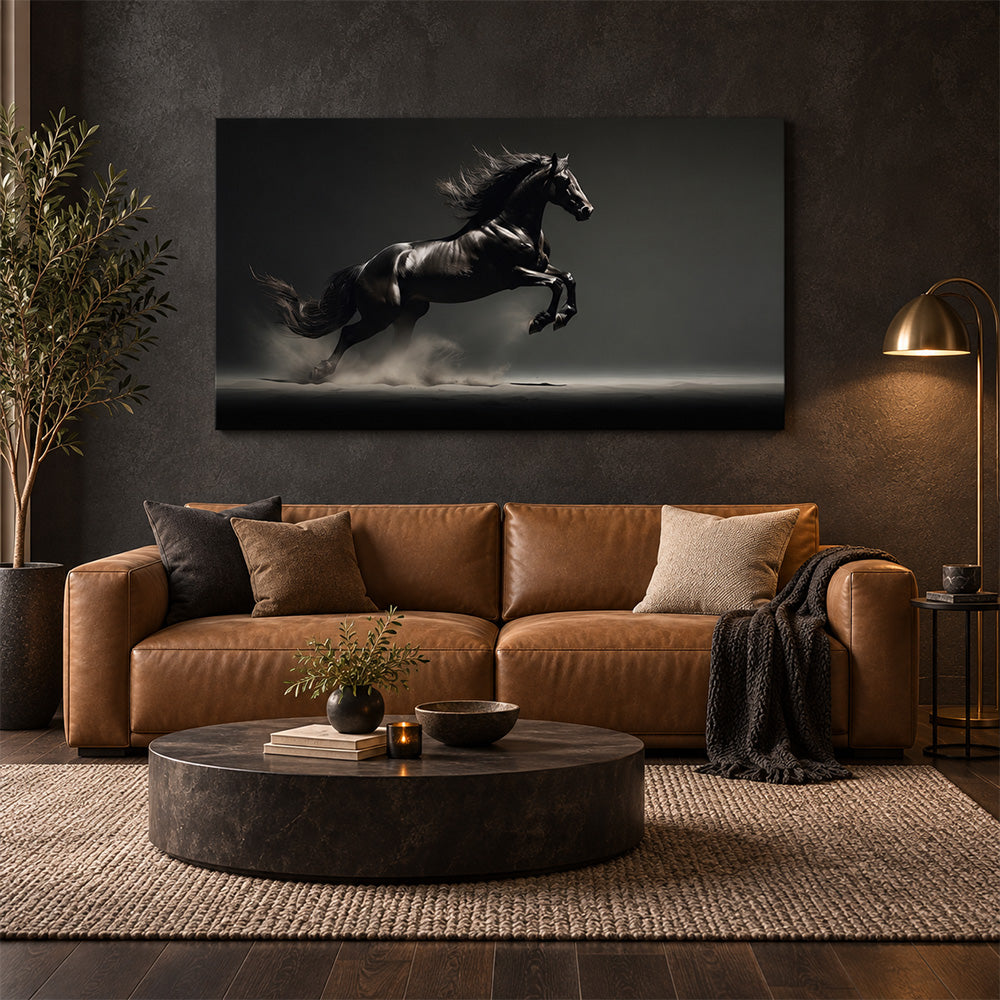 Black Running Horse Wall Painting | Canvas Wall Art for Living Room, Bedroom & Office