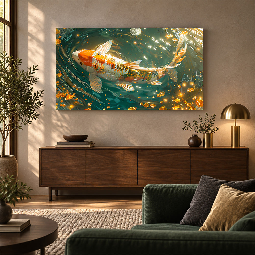 Koi Pond Wall Painting | Canvas Wall Art for Living Room, Bedroom & Office