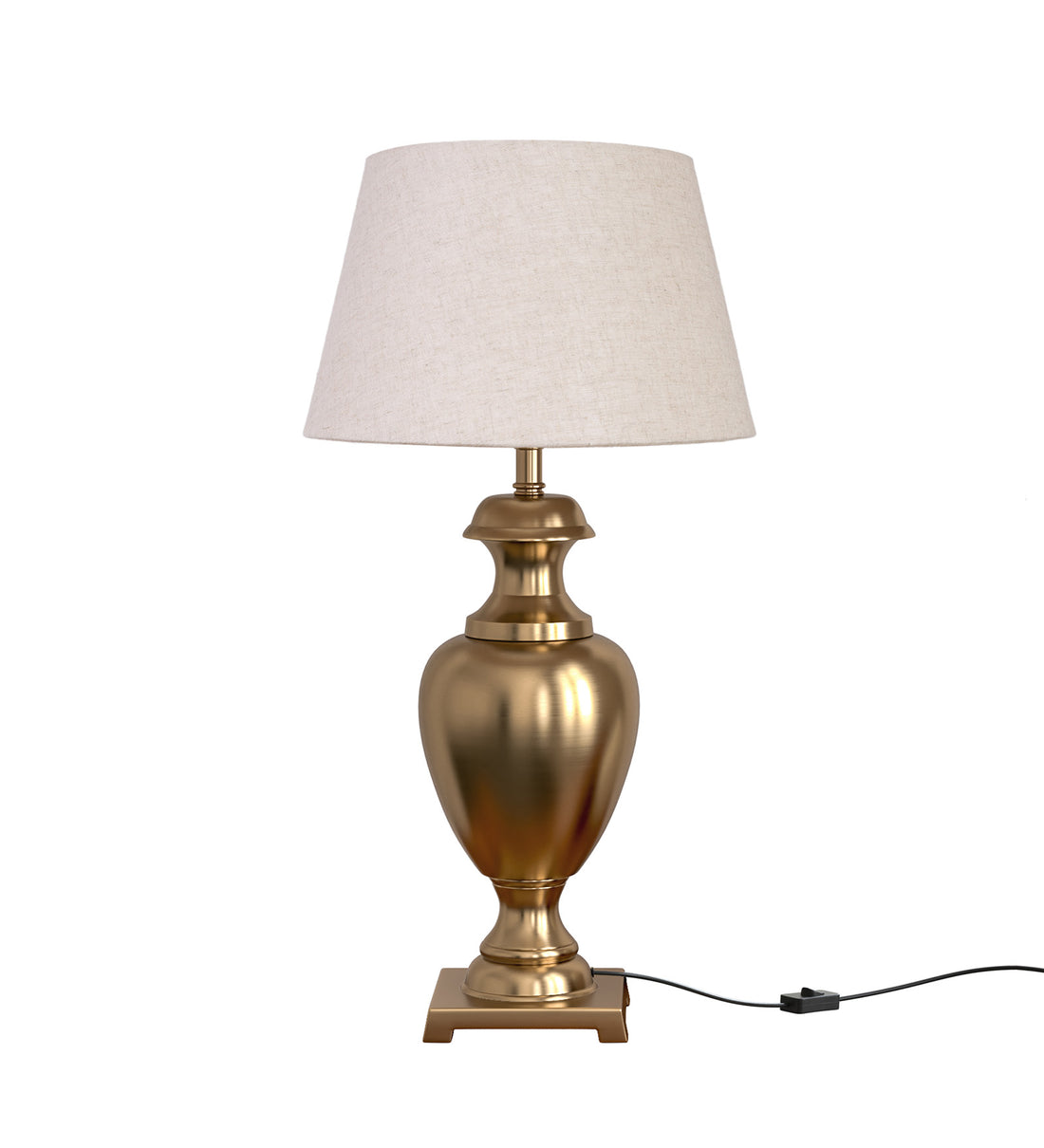 Royal Brass Antique Gold Finish Trophy Table Lamp 27 Inches Height With Off White 14 Inches Diameter Lampshade