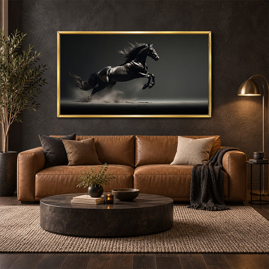 Black Running Horse Wall Painting | Canvas Wall Art for Living Room, Bedroom & Office