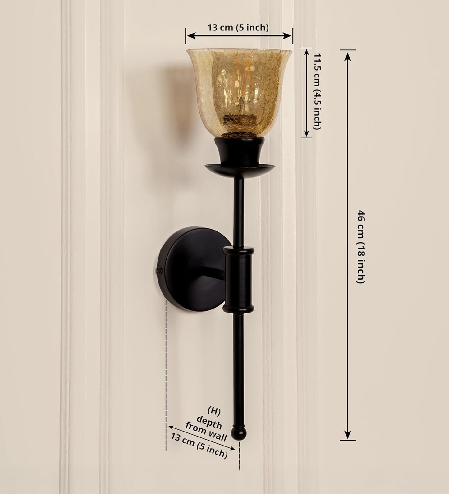 Black Spacer Wall Lamp with Crackled Cup Glass