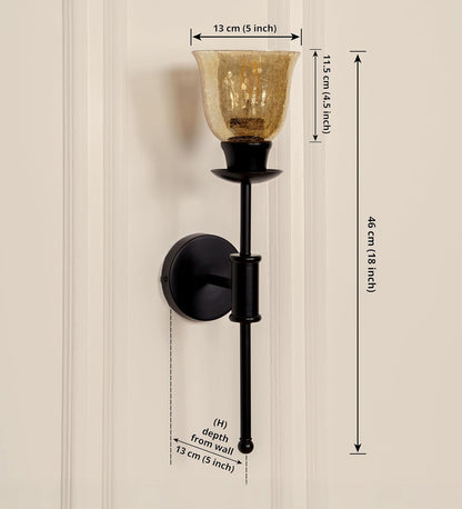 Black Spacer Wall Lamp with Crackled Cup Glass