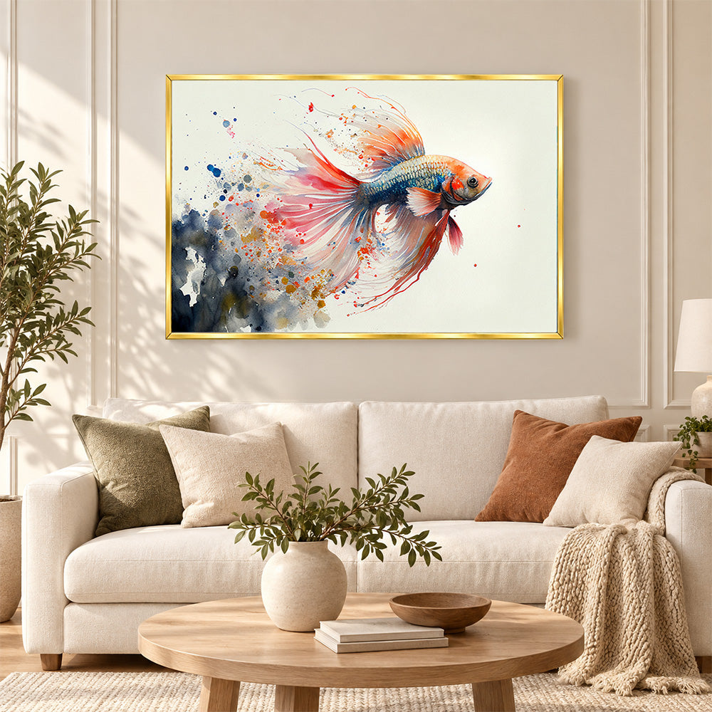 Sepia Homes Koi Fish Watercolour Wall Painting | Canvas Wall Art for Living Room, Bedroom & Office