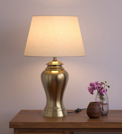 Antique Gold Brass Table Lamp (23") – Off-White 14" Shade