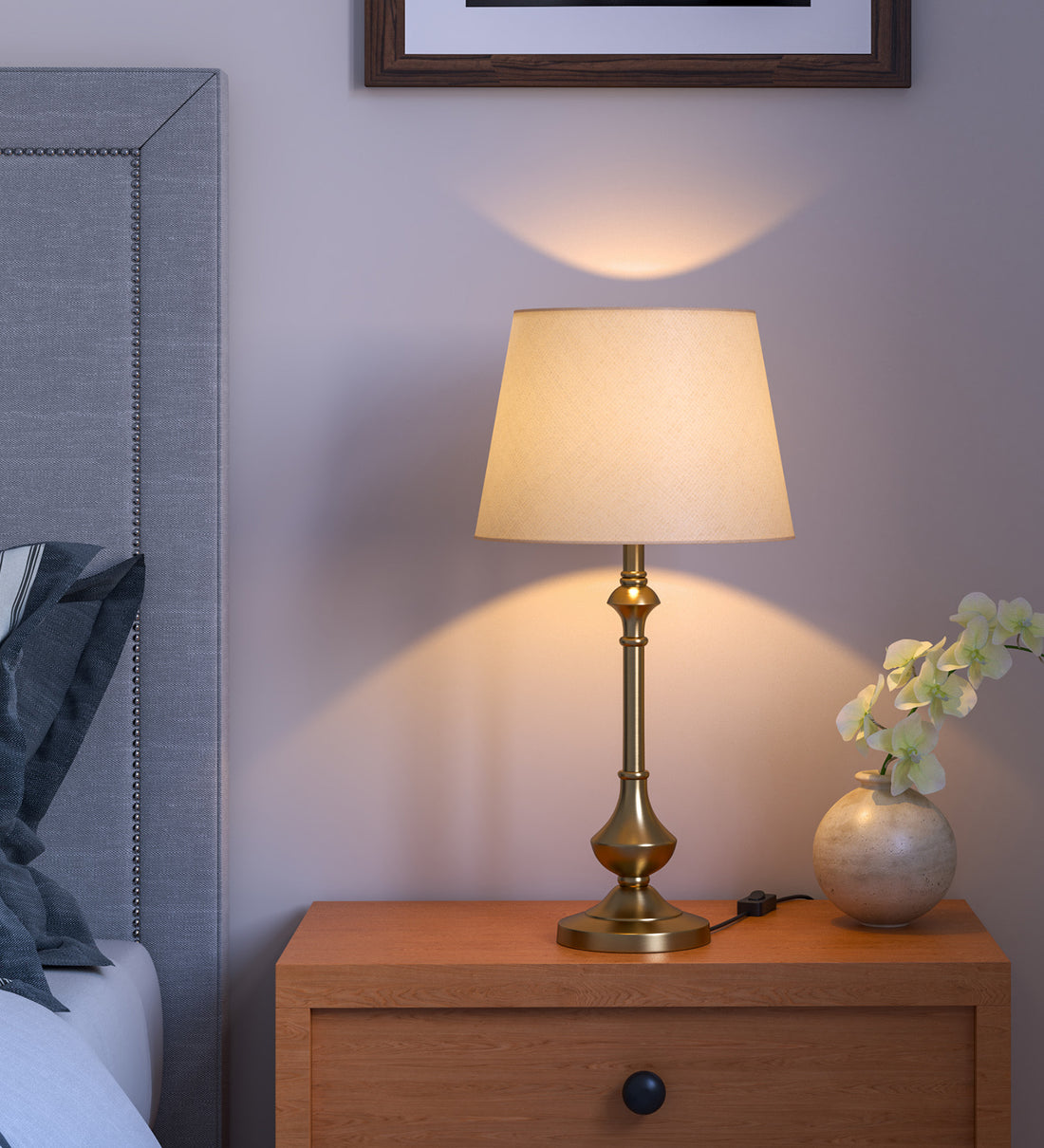 Brass Antique Gold Finish Table Lamp 22 Inches Height with Off White 10 Inches Diameter Lampshade