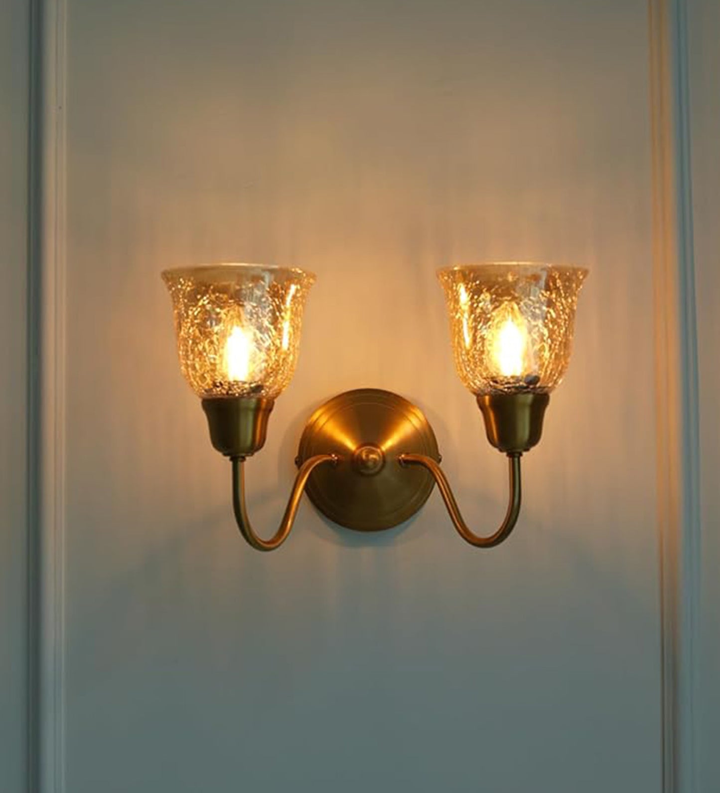 Double Curved Wall Lamp with Crackled Cup Glass