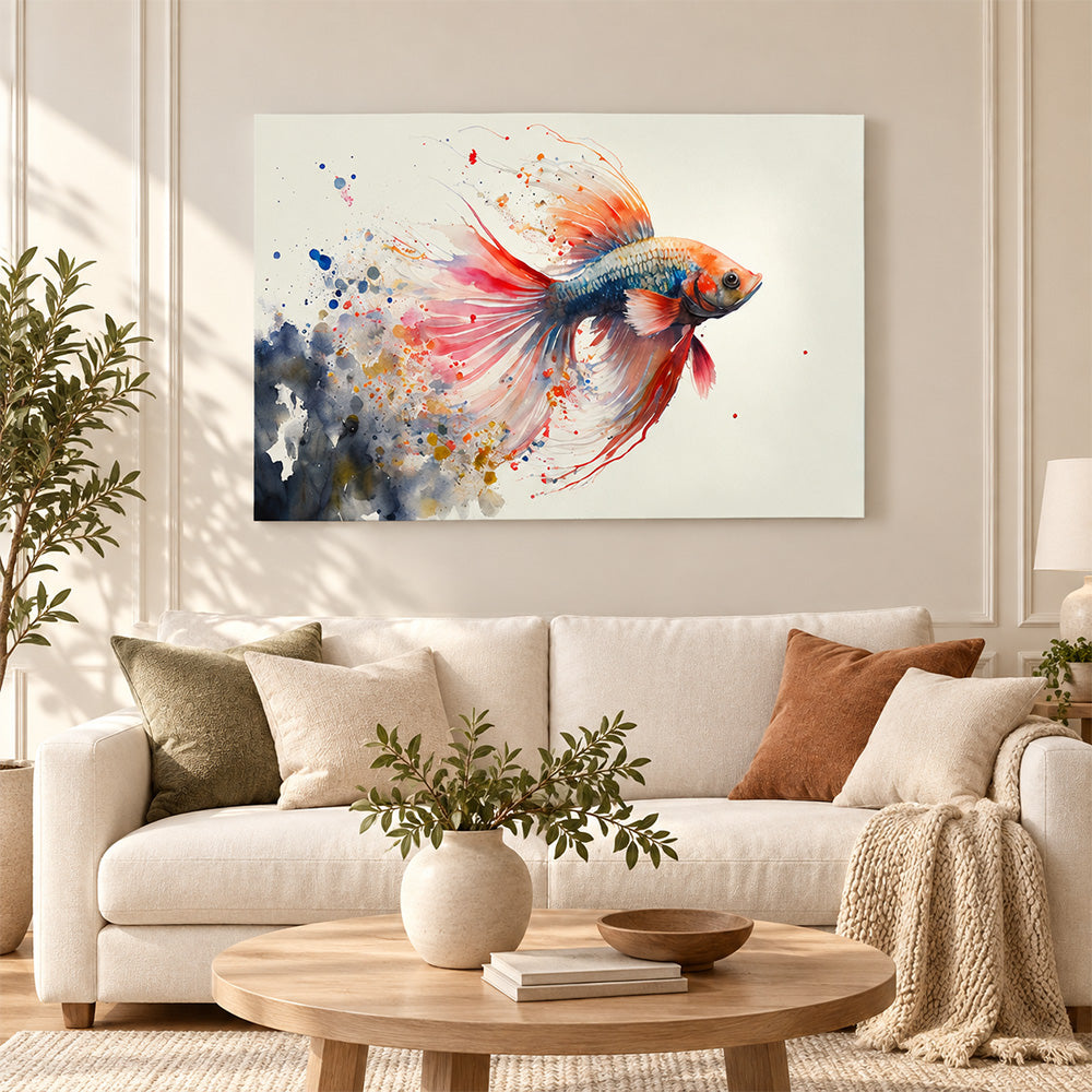 Sepia Homes Koi Fish Watercolour Wall Painting | Canvas Wall Art for Living Room, Bedroom & Office