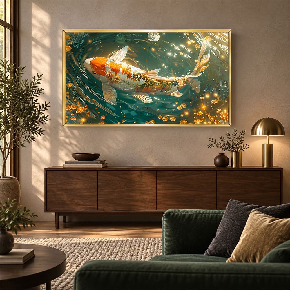 Koi Pond Wall Painting | Canvas Wall Art for Living Room, Bedroom & Office