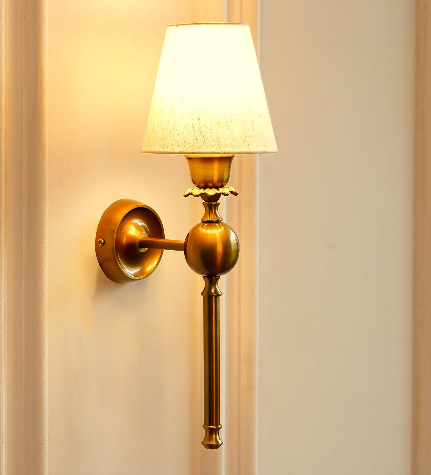 Ball Wall Lamp with Off White Fabric Shade