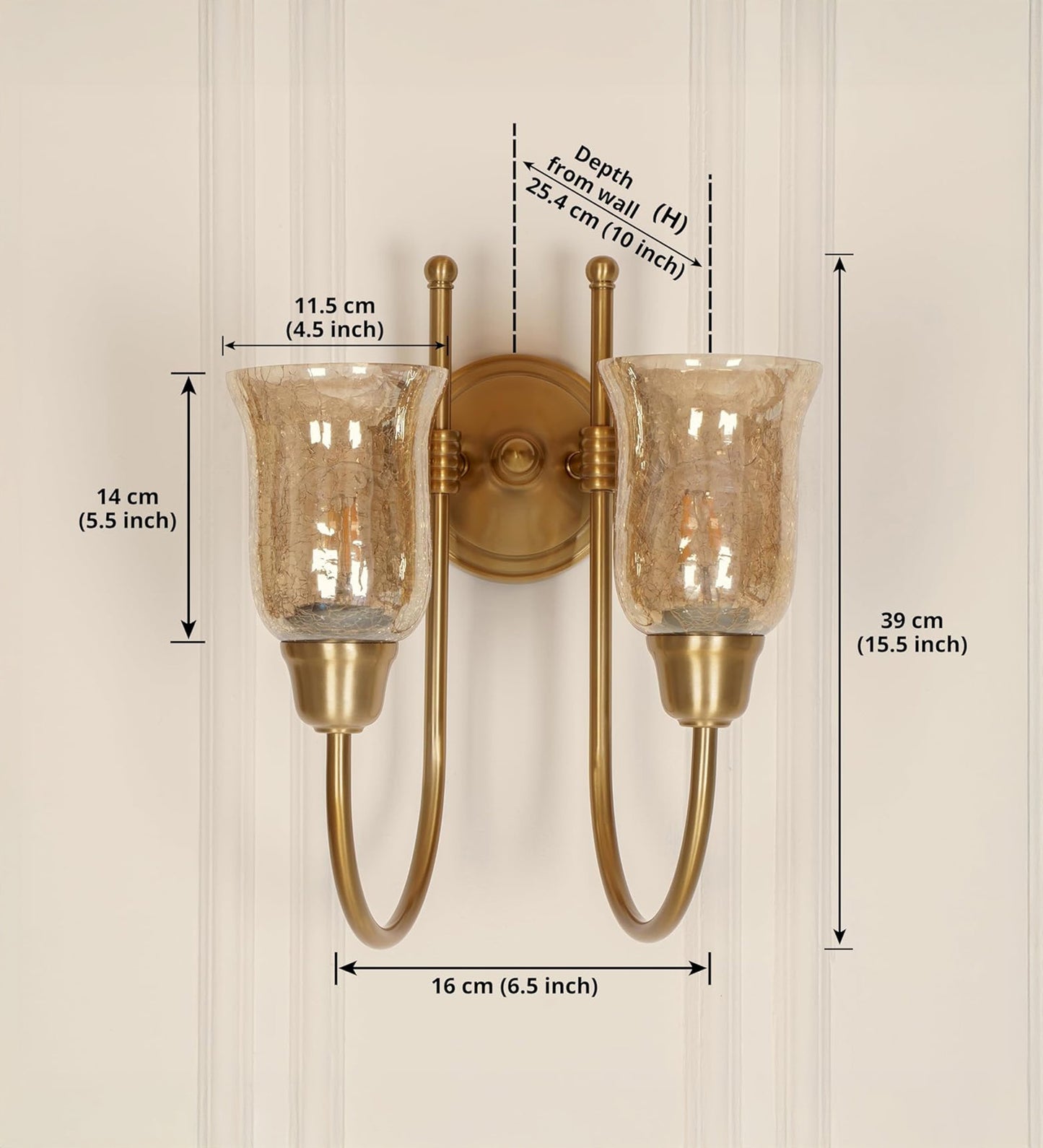 Double Hockey Wall Lamp with Crackled Glass