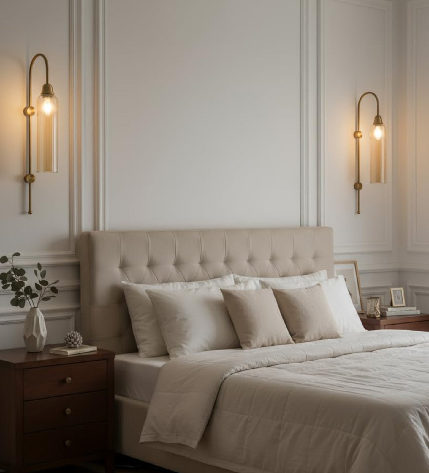 Modern Wall Lamp Antique Brass with Golden Glass