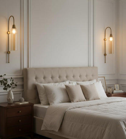 Modern Wall Lamp Antique Brass with Golden Glass