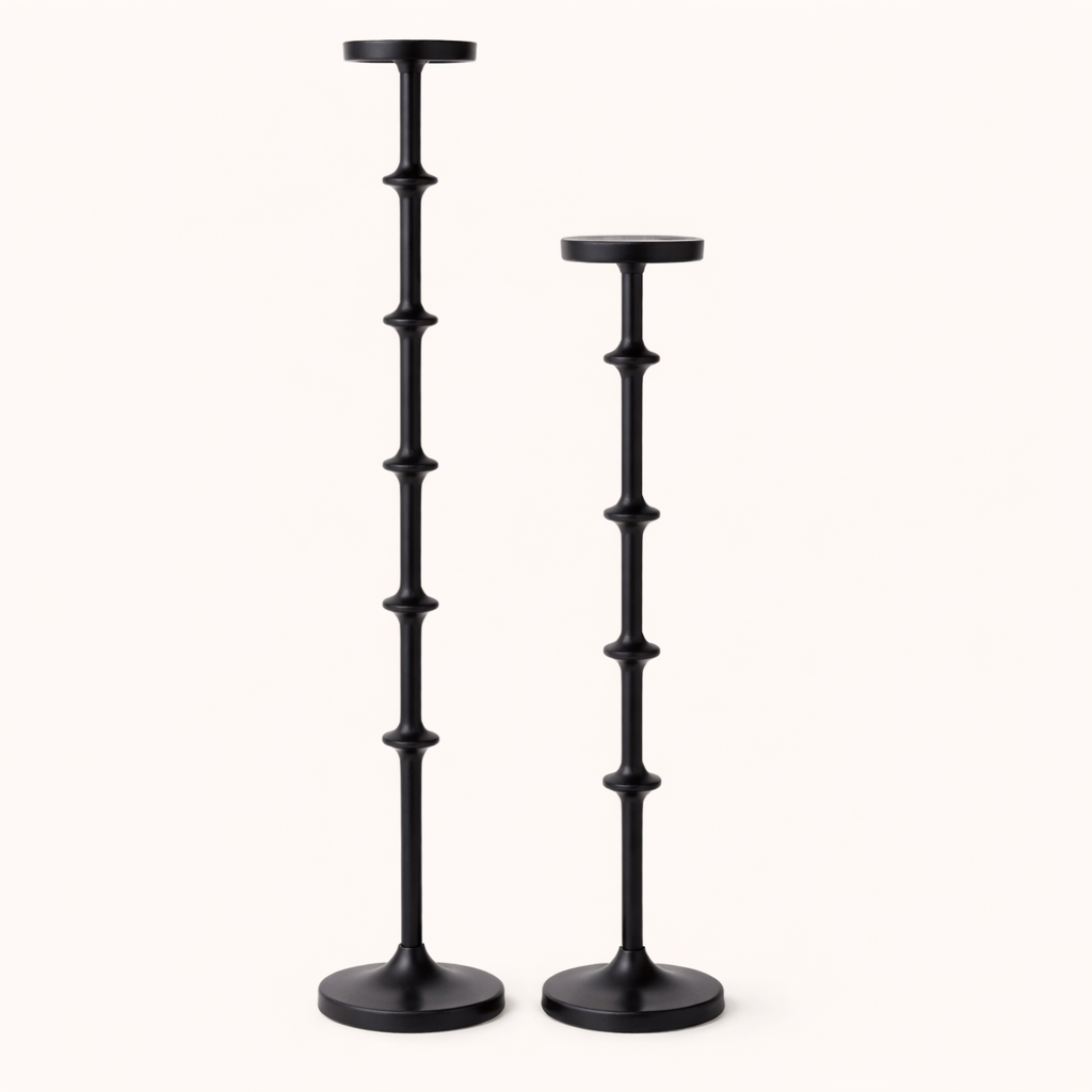 Midnight Black Aluminum Candle Holders – Modern Pillar Floor Stands (Set of 2)