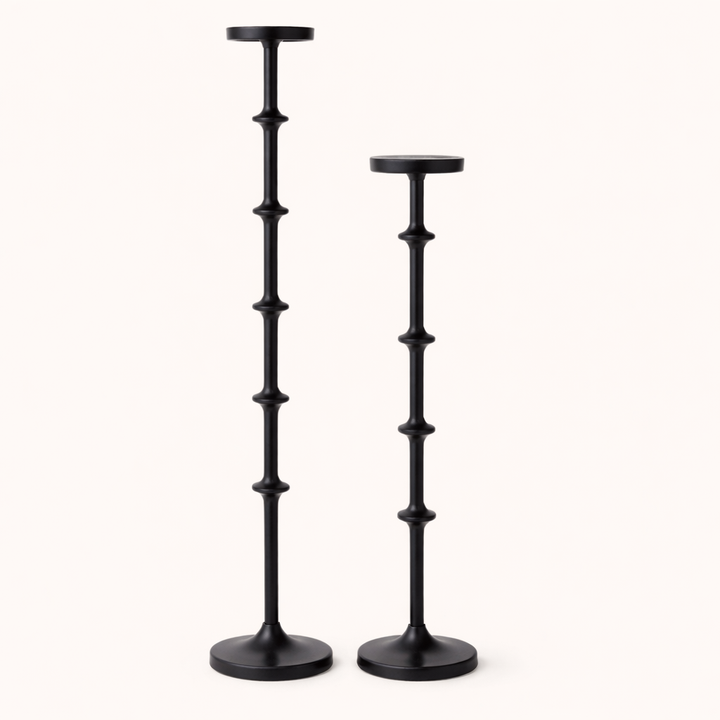 Midnight Black Aluminum Candle Holders – Modern Pillar Floor Stands (Set of 2)