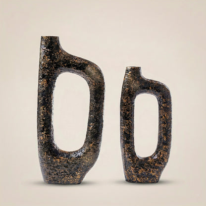 Bugle Back Sculptural Aluminum Vase Set – Textured Decorative Vases (Set of 2)