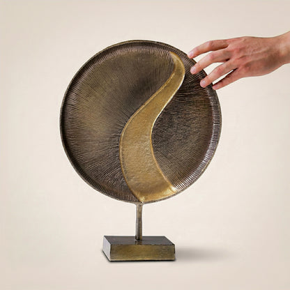 Aureva Radiant Disc Abstract Aluminum Sculpture – Modern Gold & Silver Tabletop Art