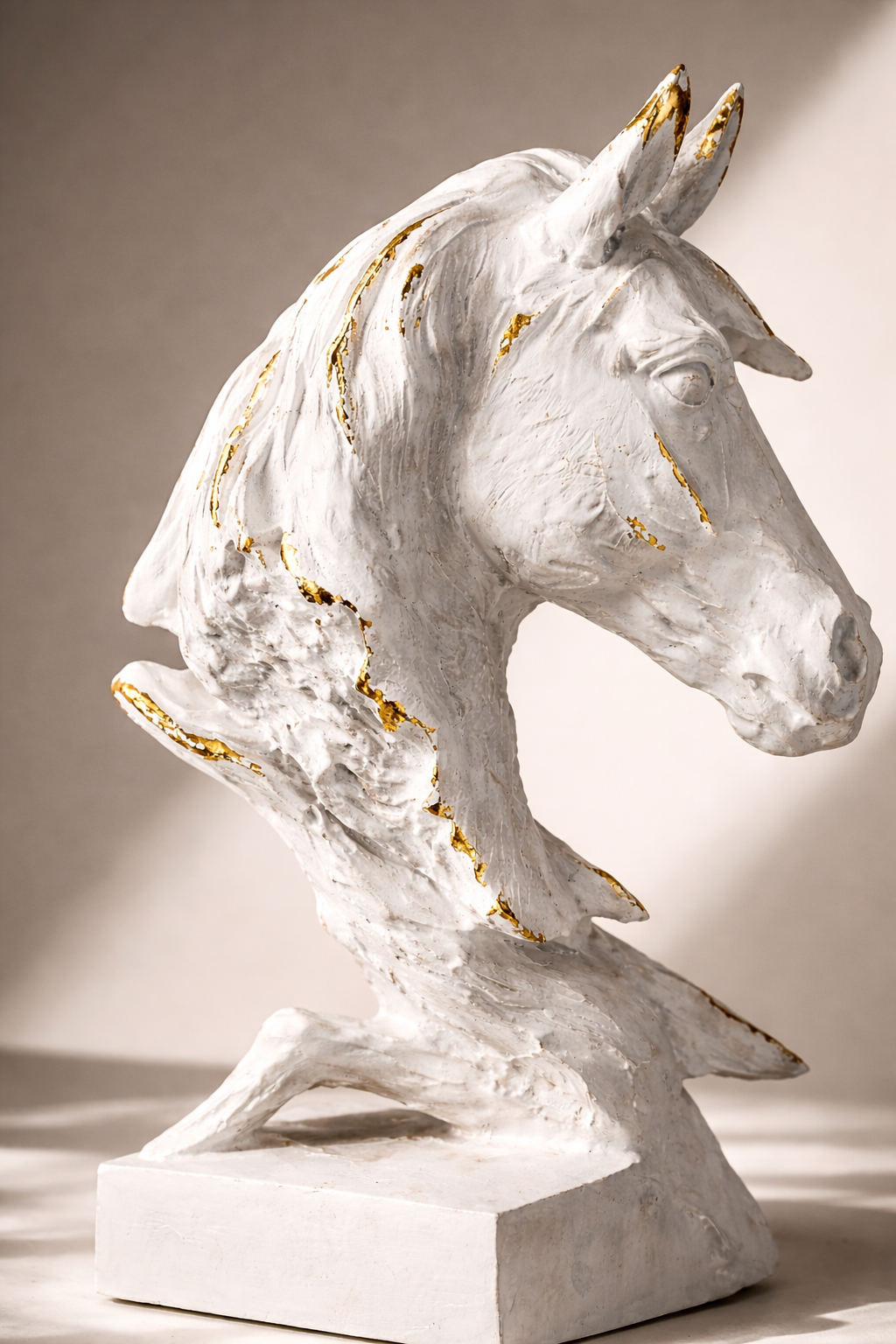 Noir Stallion White Horse Head Sculpture – Modern Aluminum Tabletop Art Décor