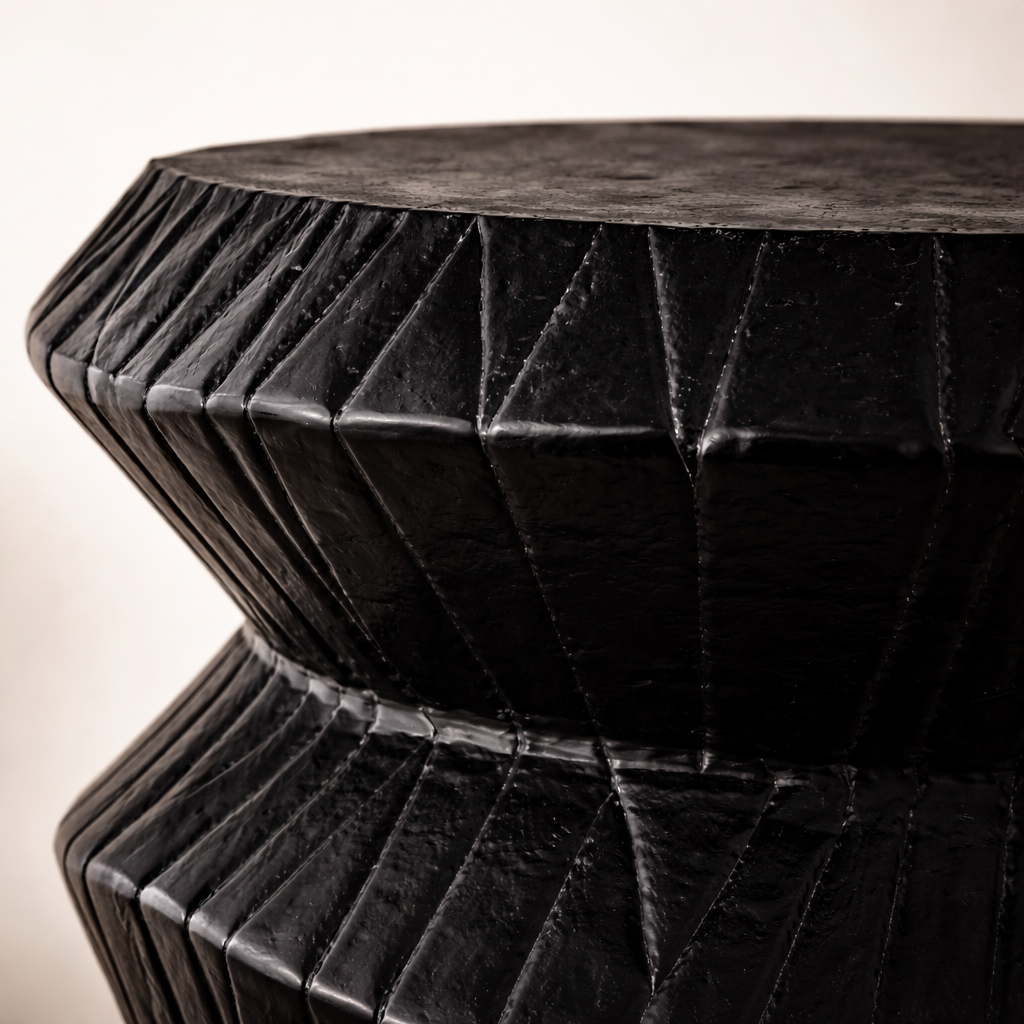 Noir Facet Obsidian Aluminum Accent Table – Modern Sculptural Coffee Table