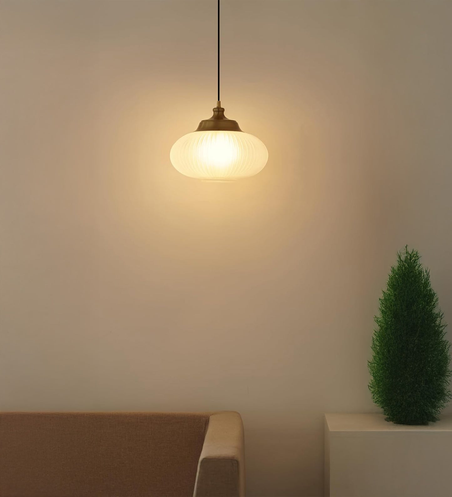 Ribbed Melon Frosted Glass Pendant