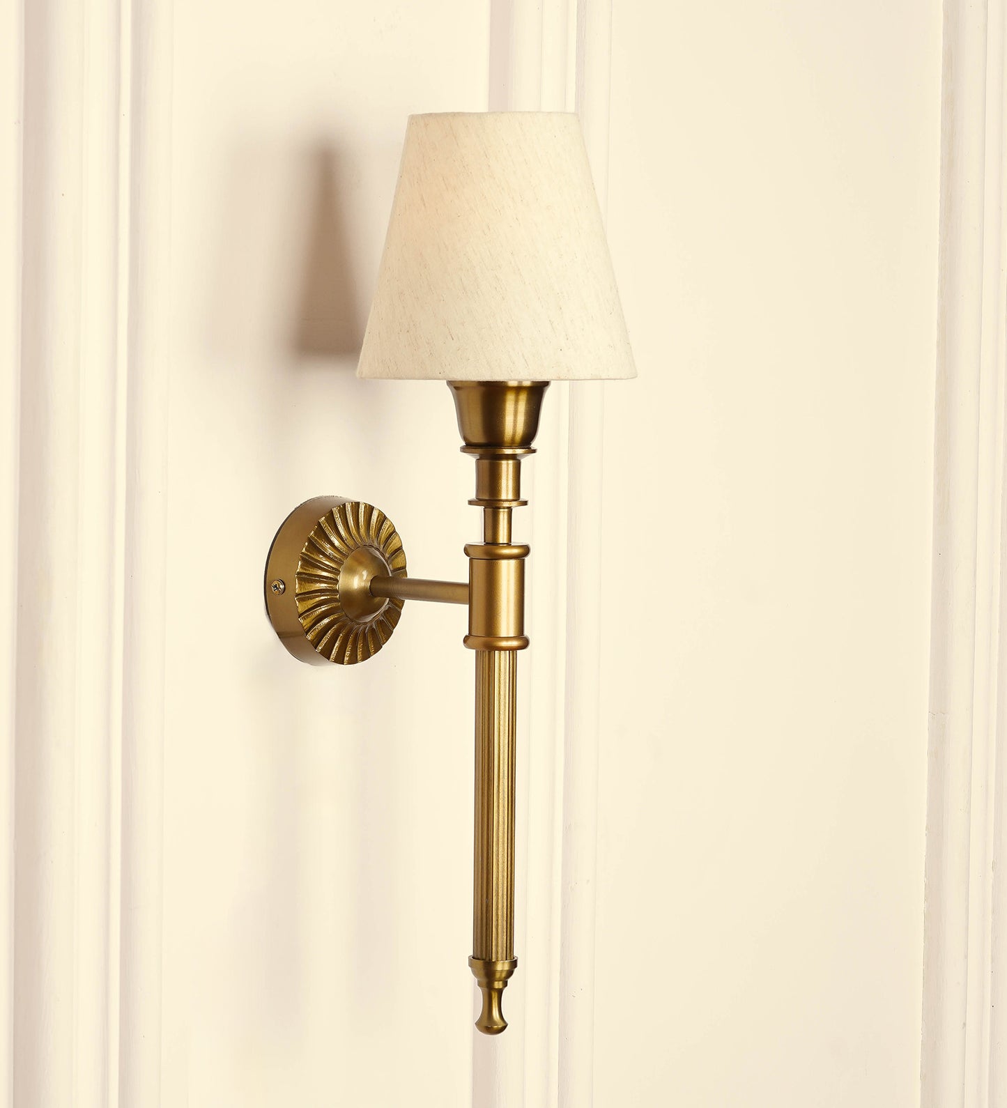 Corrugated Wall Lamp with Off White Fabric Shade