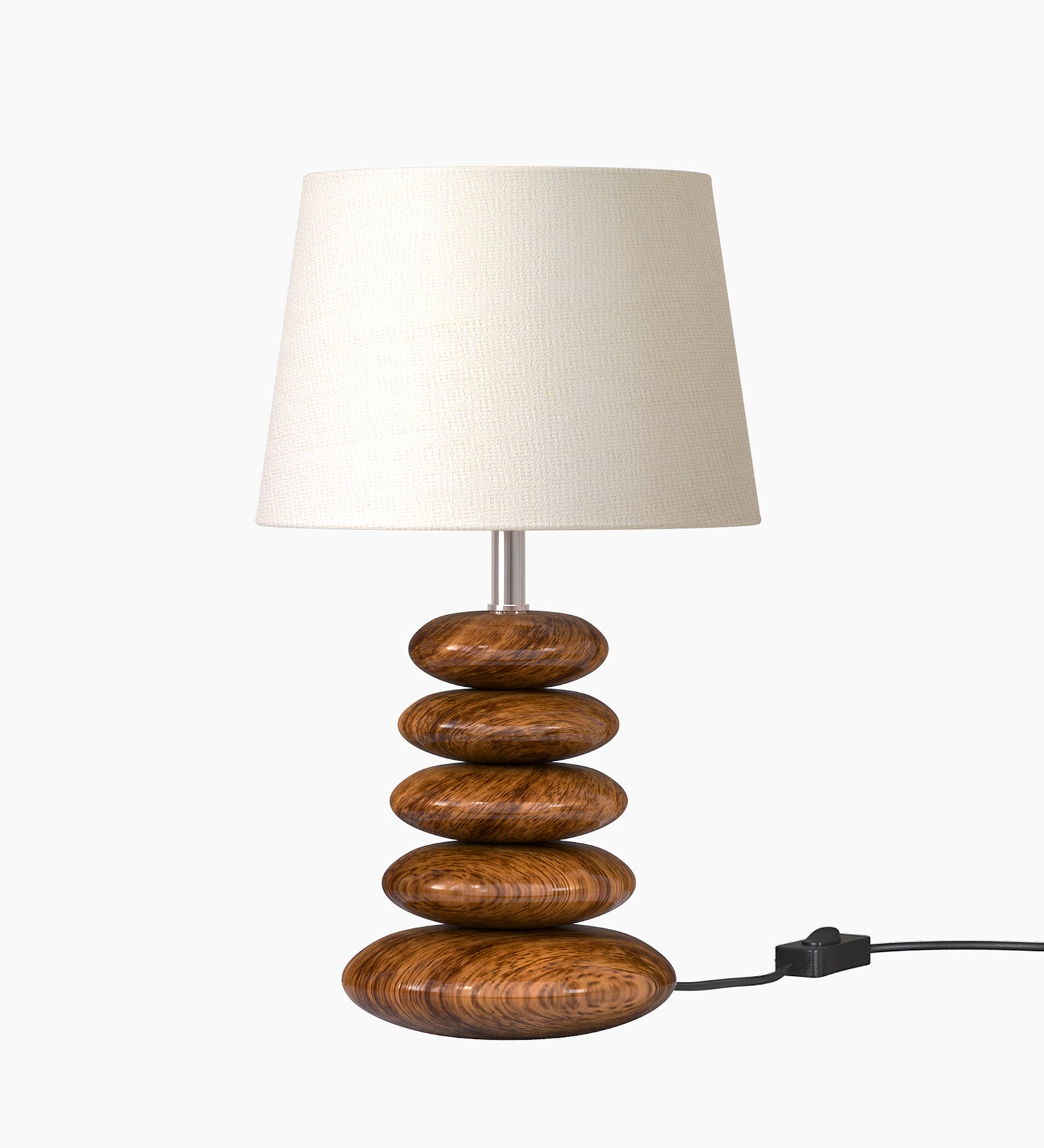 Wooden Pebble Table Lamp 18 Inches Height With 10 Inches Diameter Cream Jute Lamp Shade