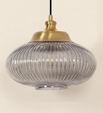 Ribbed Melon Grey Luster Glass Pendant