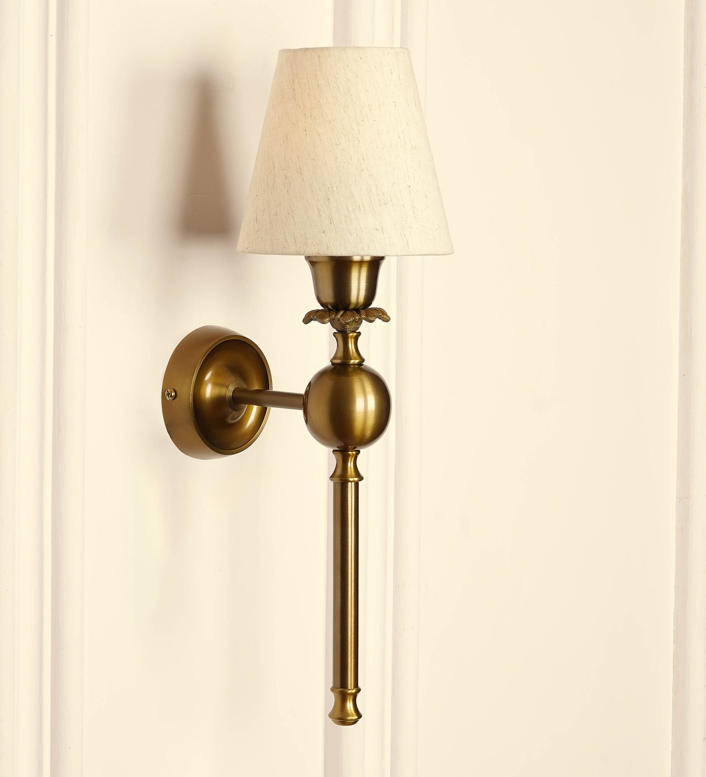 Ball Wall Lamp with Off White Fabric Shade