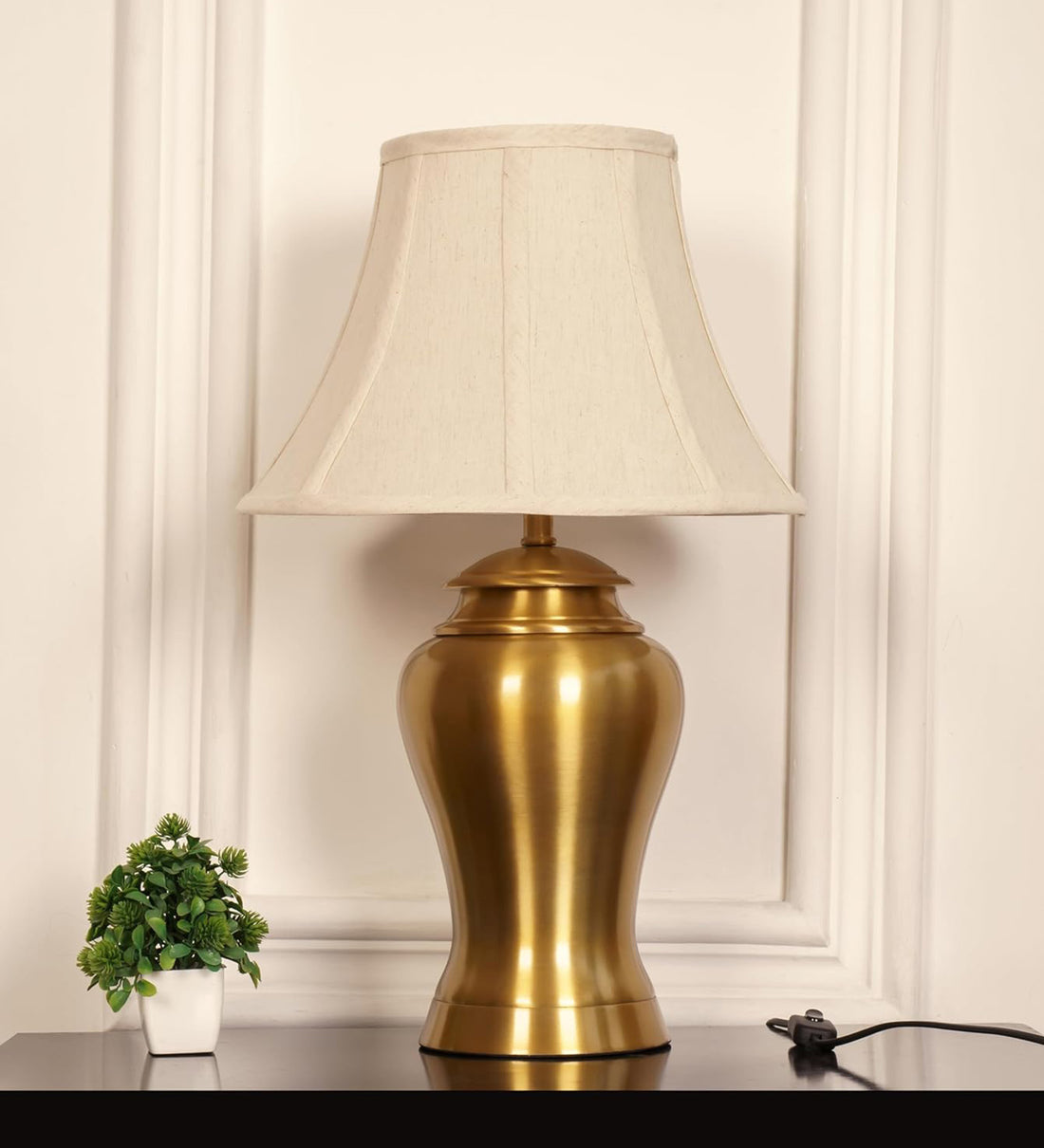 Royal Brass Antique Gold Finish Table Lamp 23 Inches Height With Off White 14 Inches Bell Diameter Lampshade