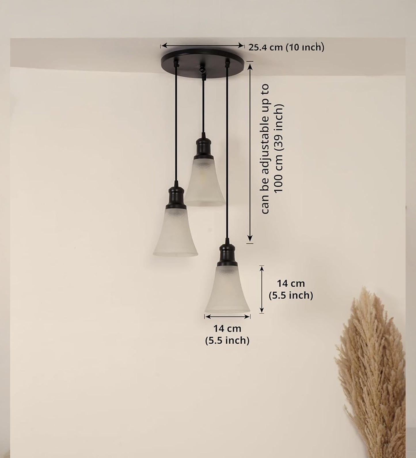 Black Triple Pendant with Frosted Hammered Glass
