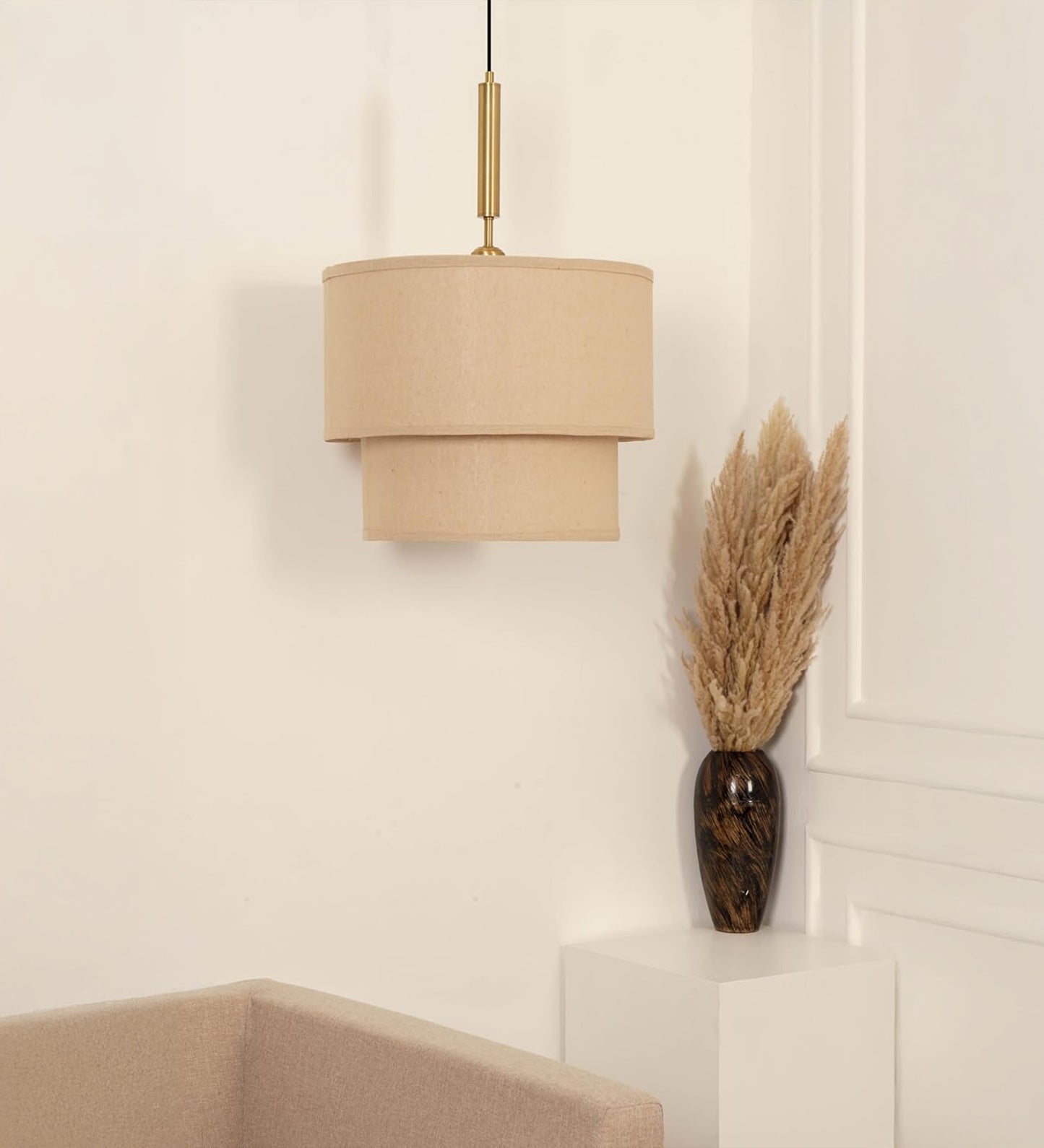Double Decker Pendant with Beige Shade