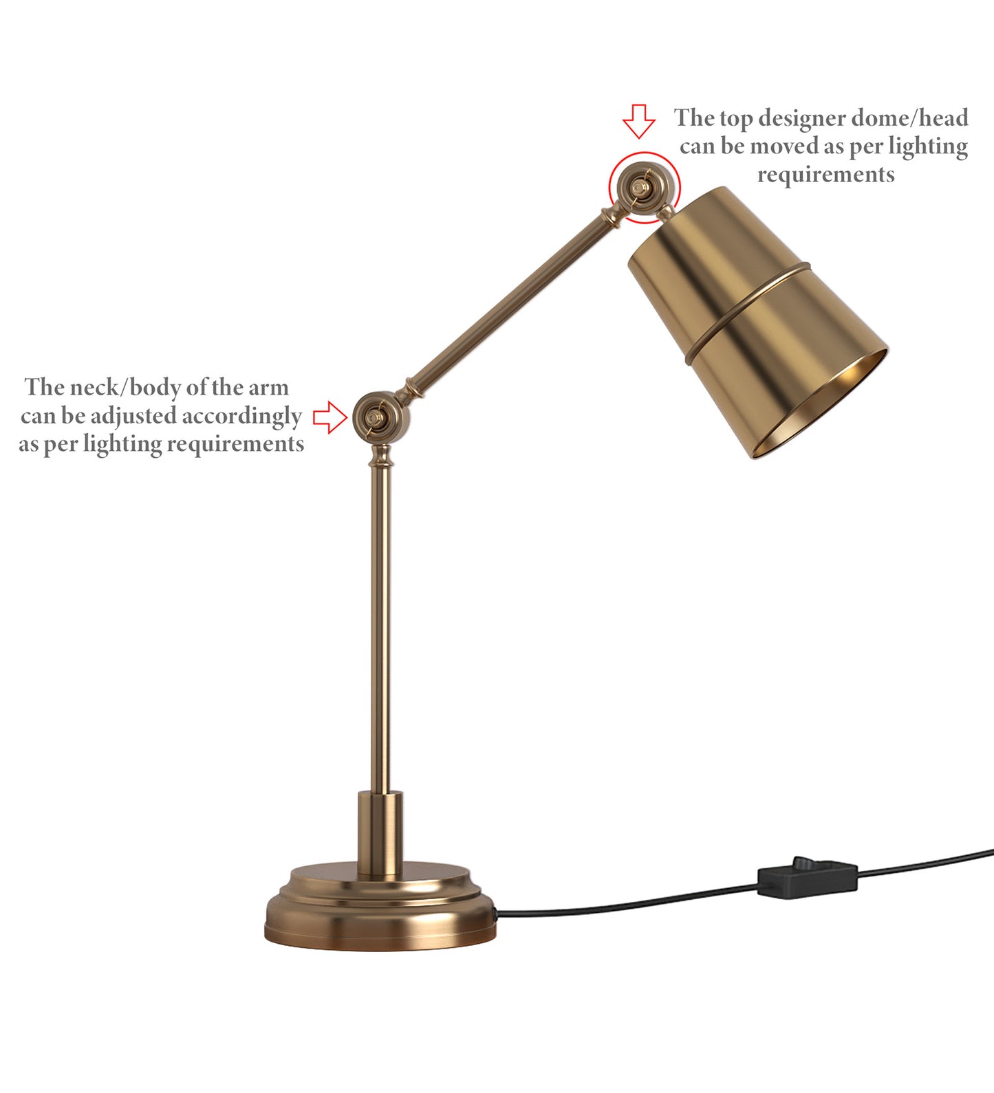 Adjustable Study Desk Lamp, Antique Brass – Movable Arm