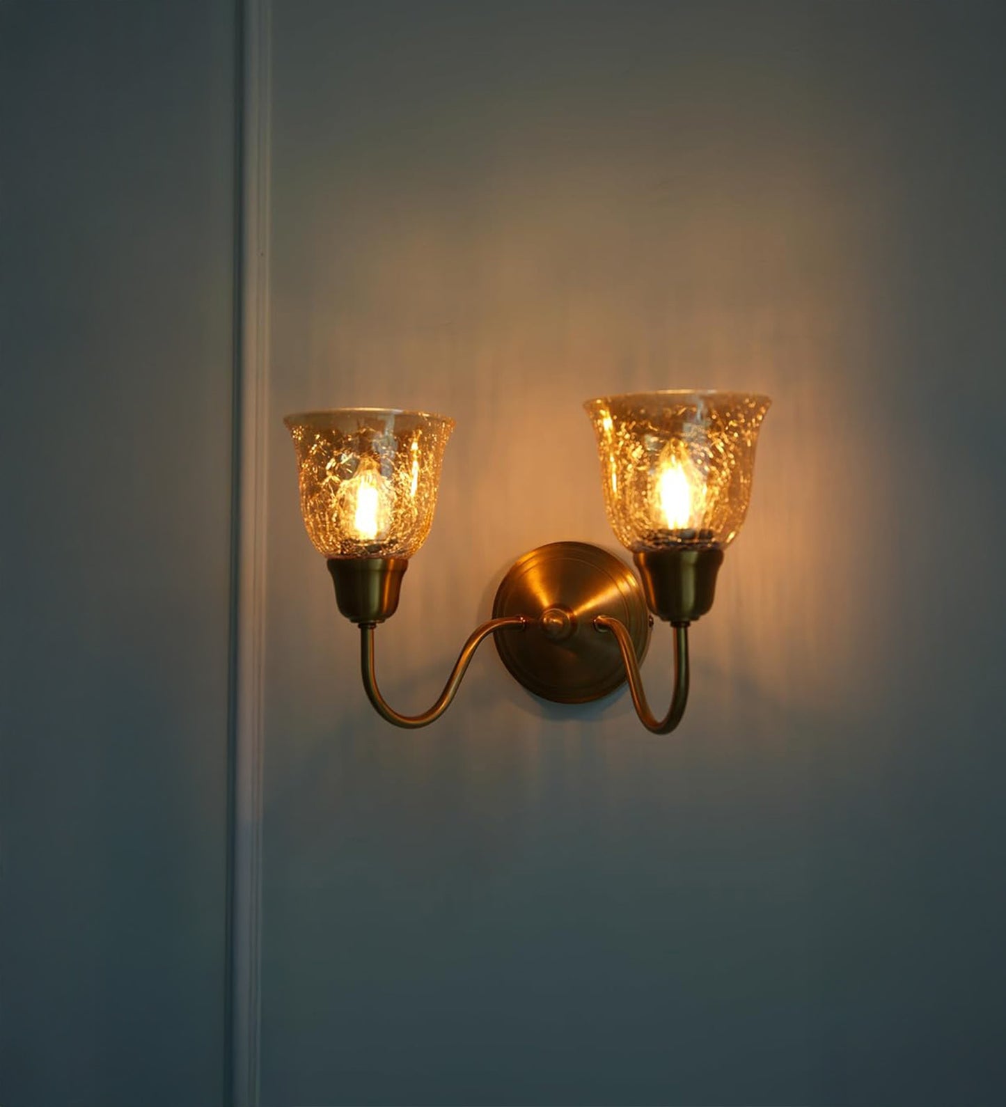 Double Curved Wall Lamp with Crackled Cup Glass